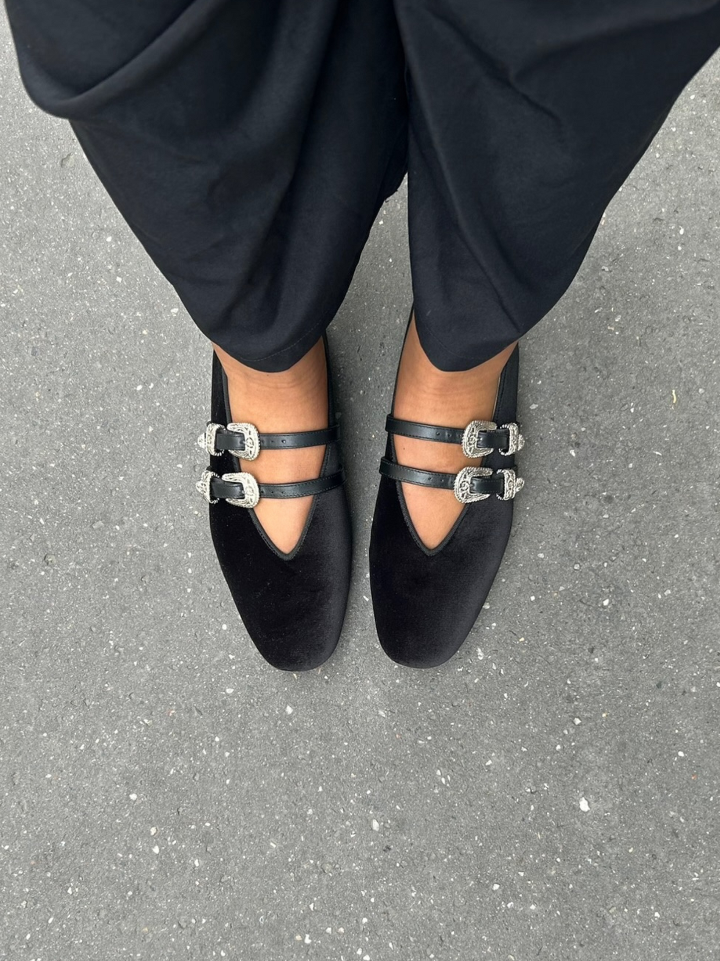 BALLERINES CLAUDIA EN VELOURS - NOIR