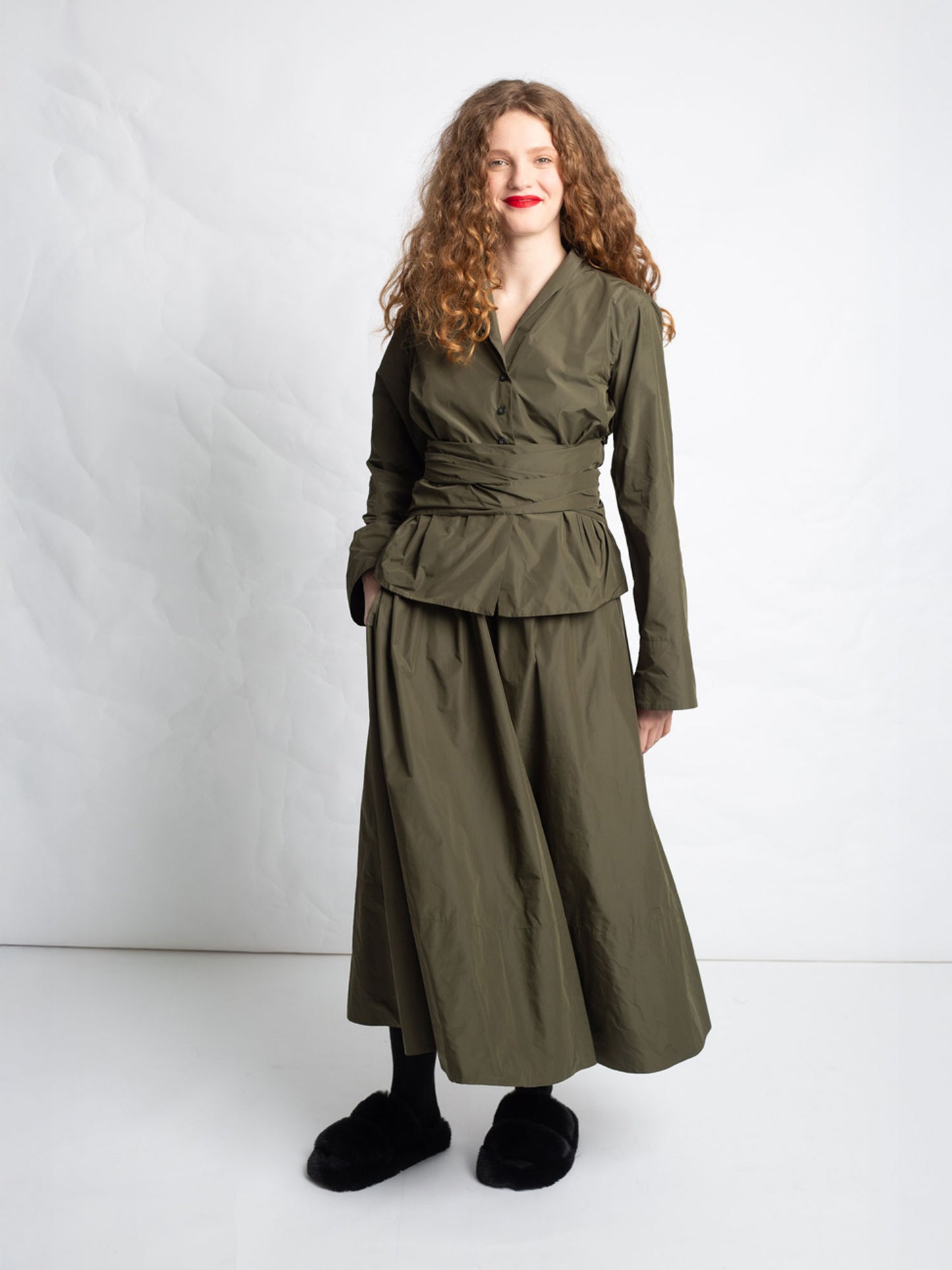 CHEMISIER CACHE-CŒUR MANCHES LONGUES T842 - KAKI