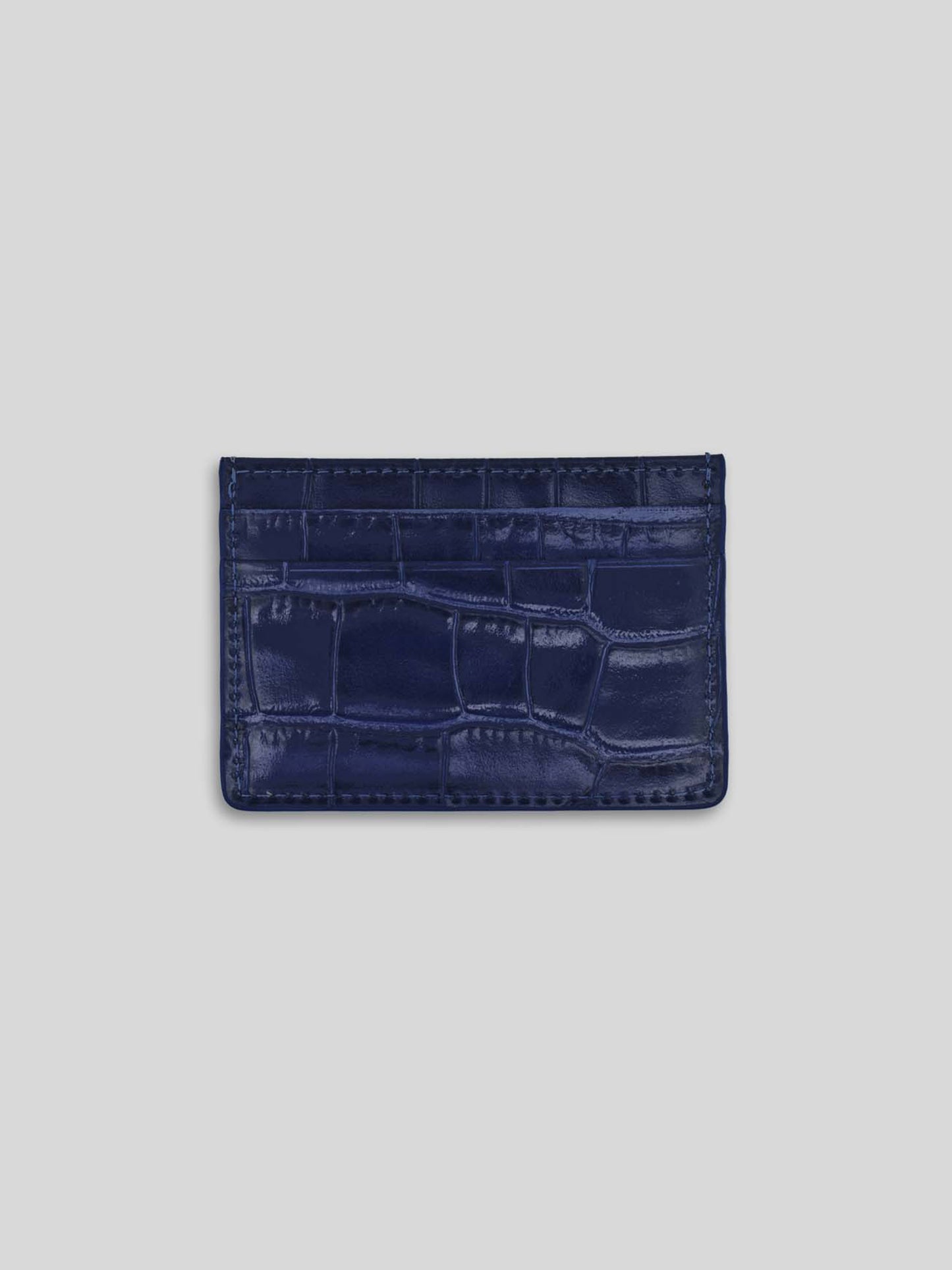 PORTE-CARTES EN CUIR CROCO DOUBLE FACE - BLEU