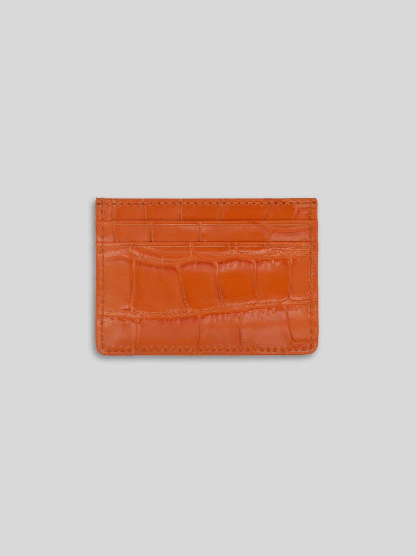 PORTE-CARTES EN CUIR CROCO DOUBLE FACE - ORANGE