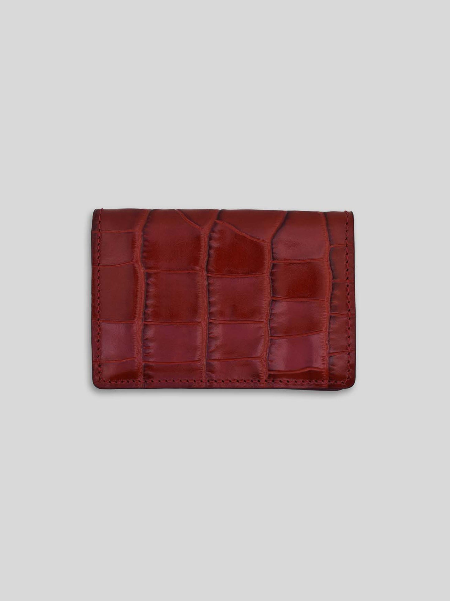 PORTE-CARTES EN CUIR CROCO UNIFACE - ROUGE