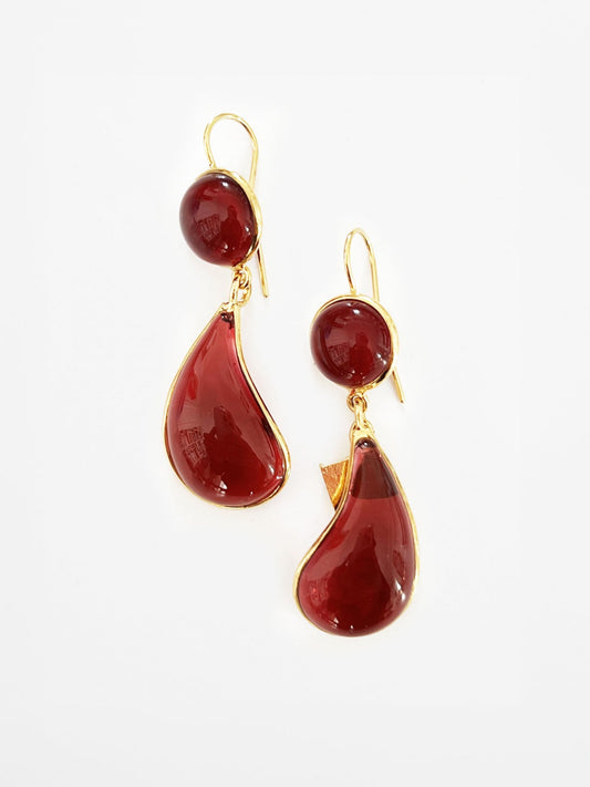 BOUCLES D'OREILLE DOUBLES GOUTTES - ROUGE