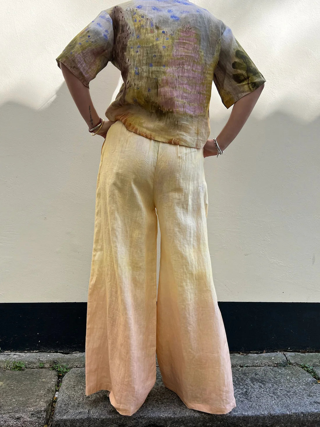 PANTALON DE DÉTENTE EN LIN - JAUNE/ORANGE