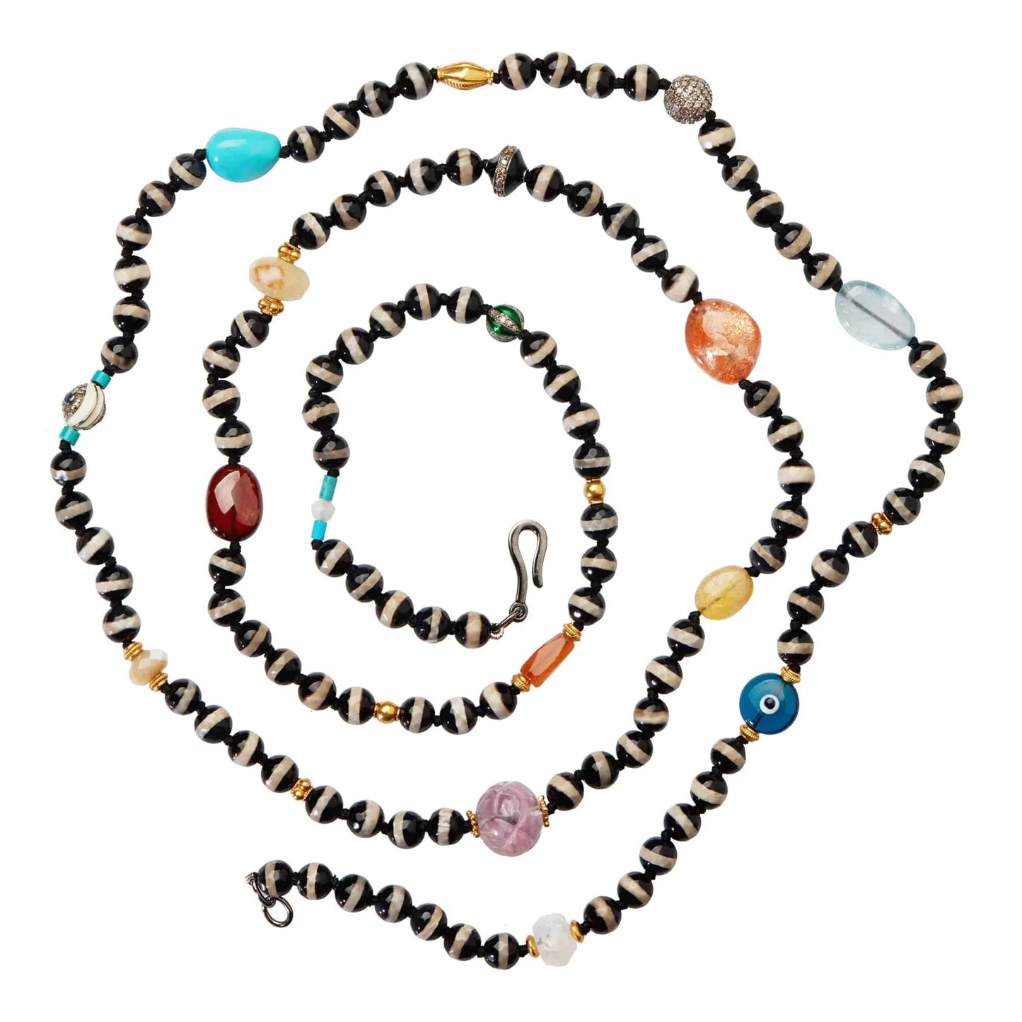 COLLIER ULTRA LONG EN PERLES D'AGATE - NOIR