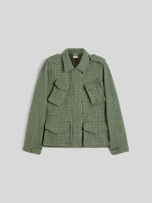 VESTE DE CAMP À CARREAUX EN LAINE D554 - VERT/BEIGE