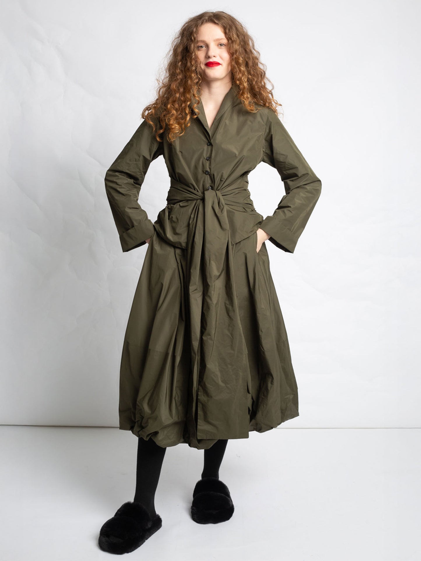 JUPE TULIPE MIDI EN TAFFETAS J566 - KAKI