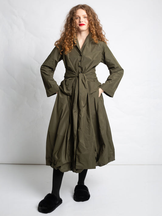 JUPE TULIPE MIDI EN TAFFETAS J566 - KAKI