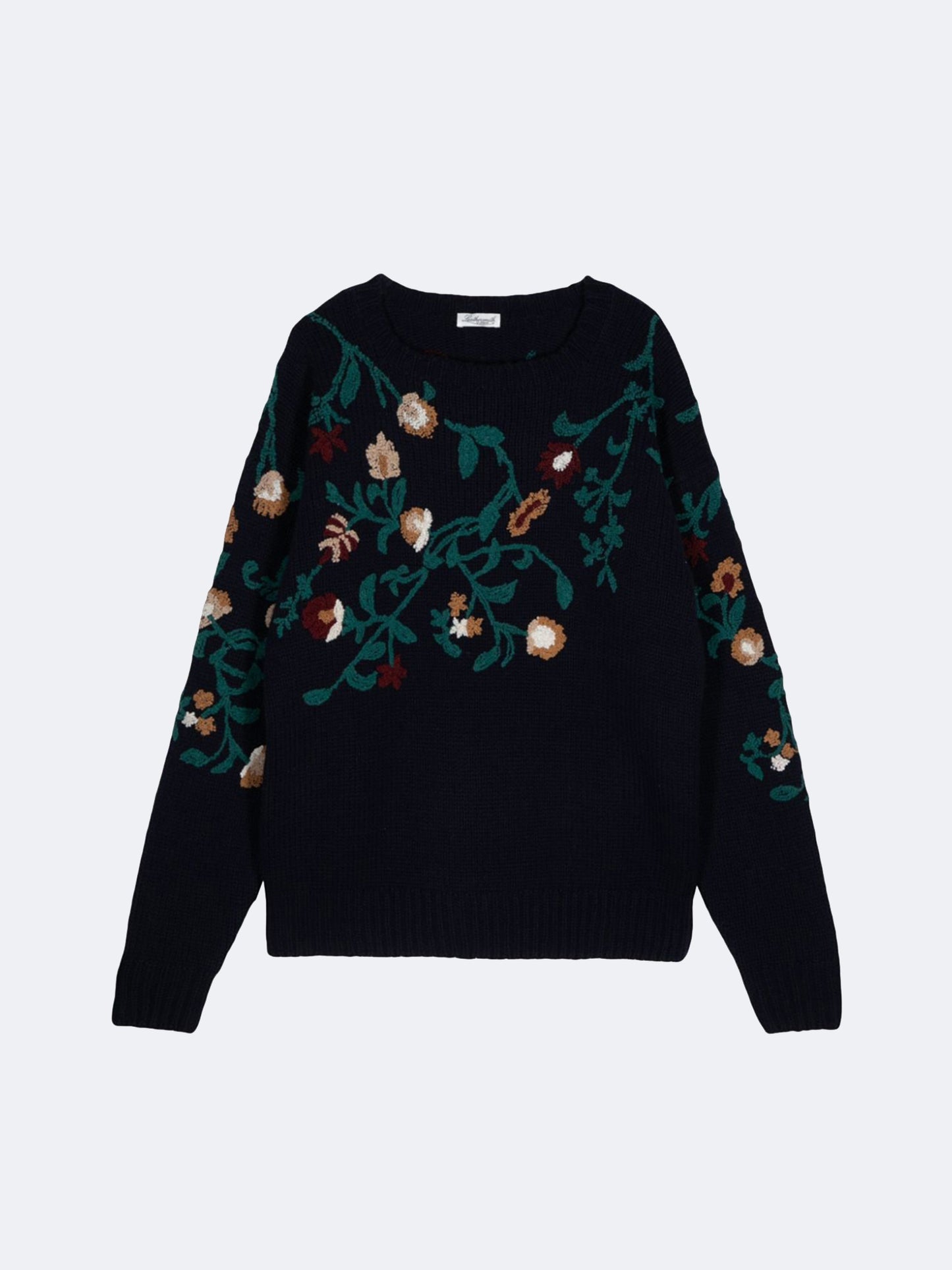 PULL EN MAILLE BRODERIE FLORALE BLEU MARINE