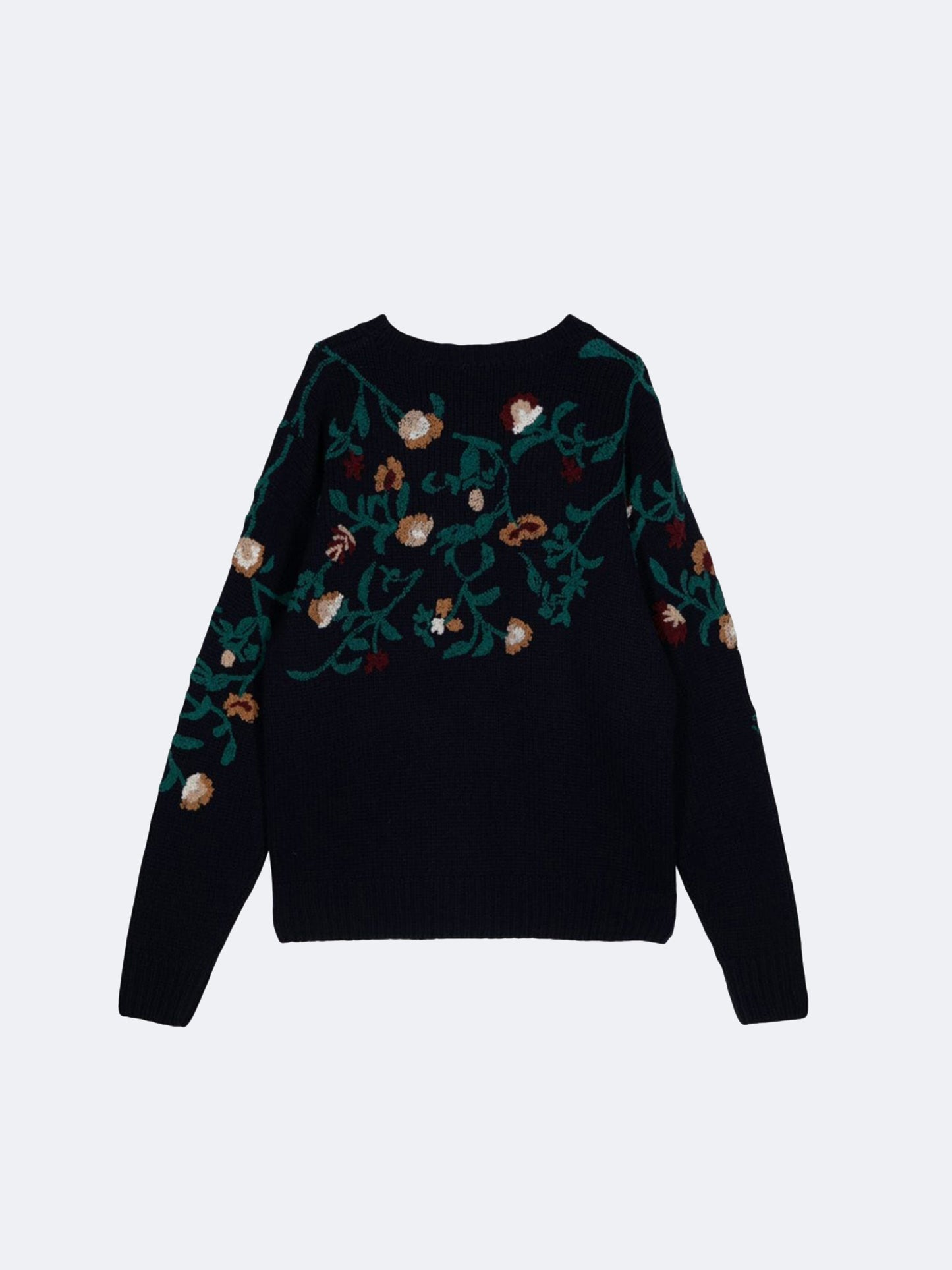 PULL EN MAILLE BRODERIE FLORALE BLEU MARINE