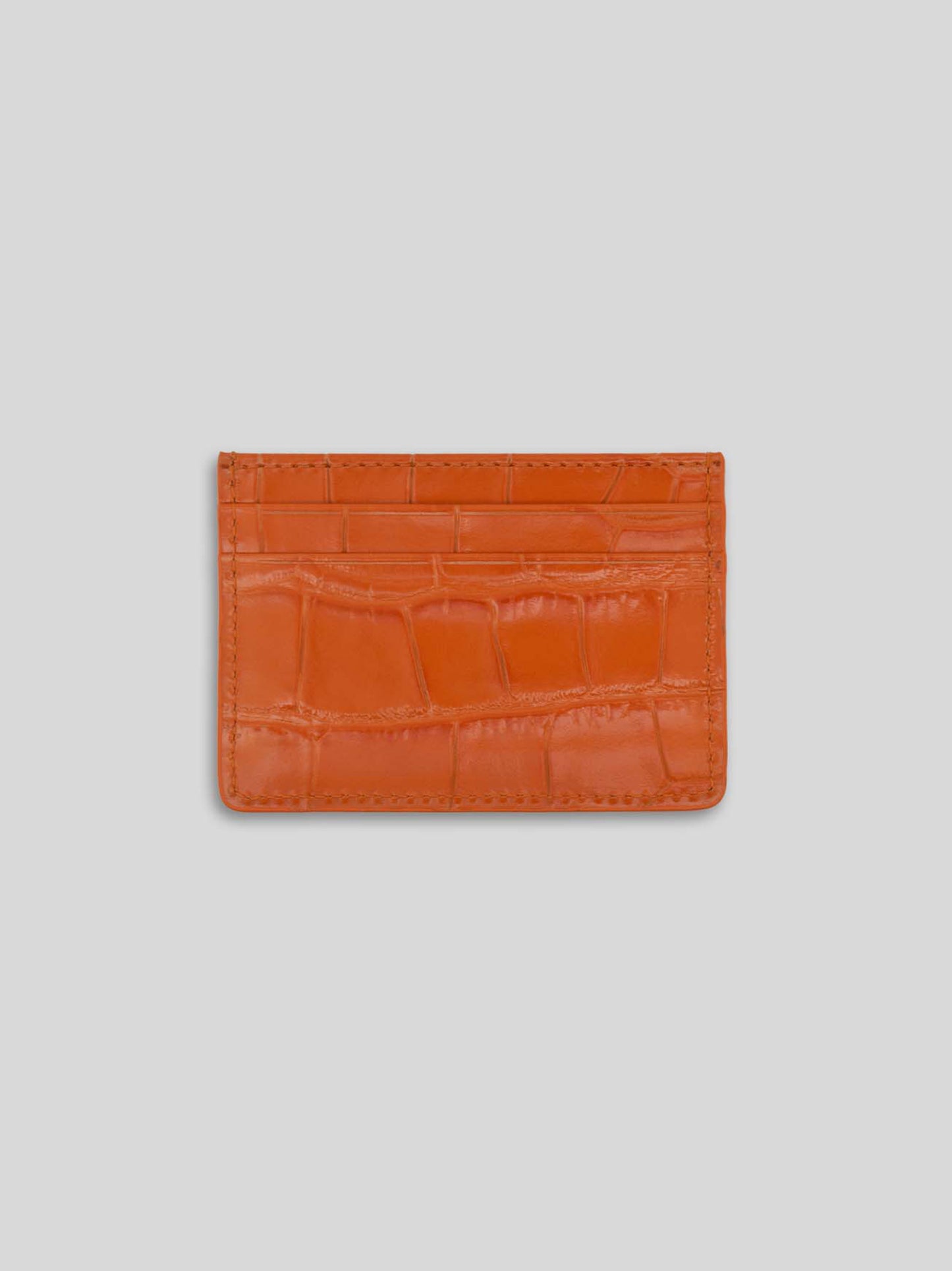 PORTE-CARTES EN CUIR CROCO DOUBLE FACE ORANGE