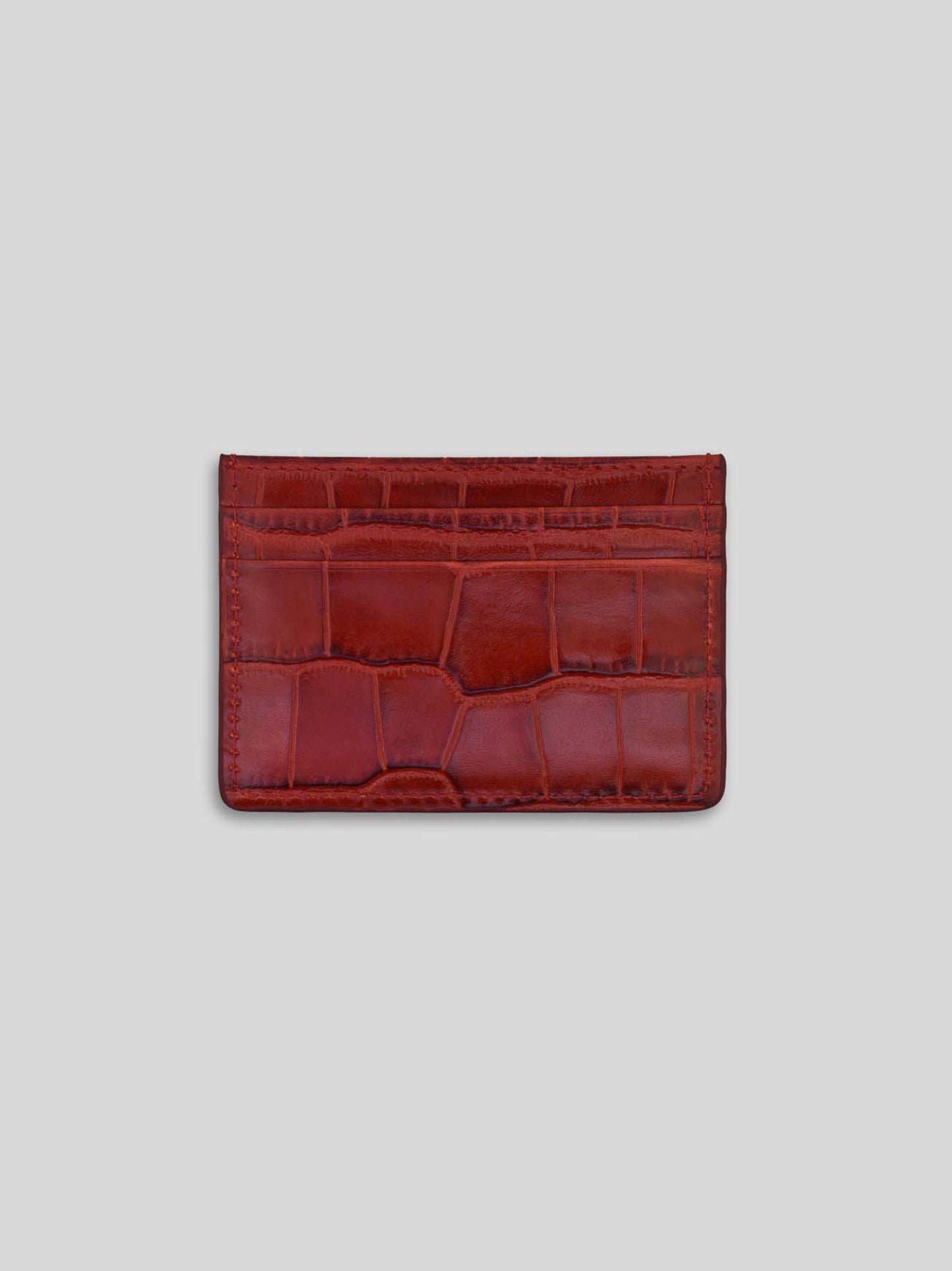 PORTE-CARTES EN CUIR CROCO DOUBLE FACE ROUGE