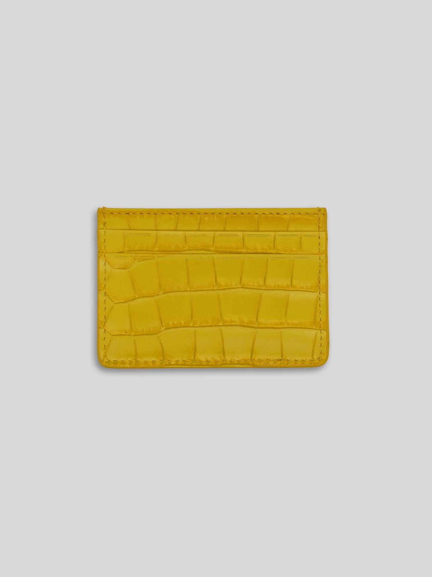 PORTE-CARTES EN CUIR CROCO DOUBLE FACE JAUNE