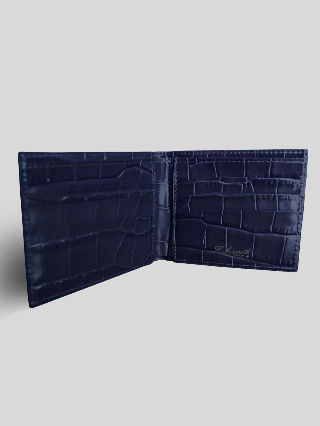 PORTE-CARTES À DEUX VOLETS EN CUIR CROCO BLEU