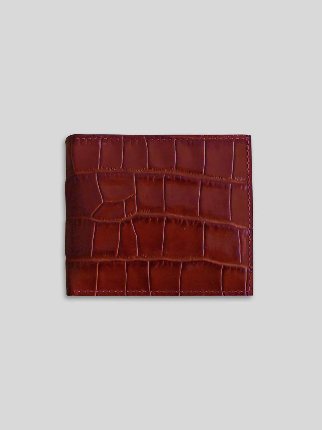 PORTE-CARTES À DEUX VOLETS EN CUIR CROCO ROUGE