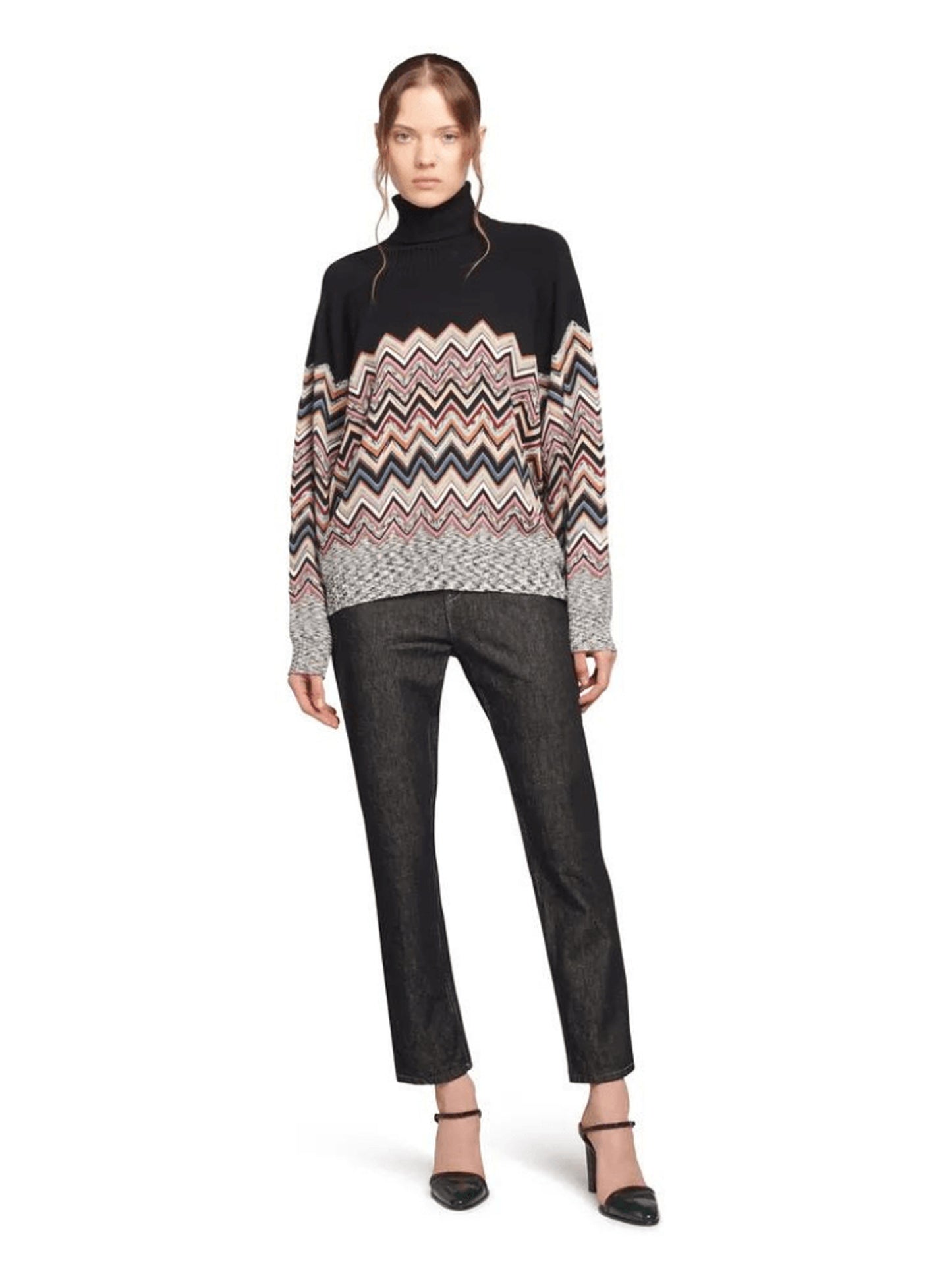 PULL ZIGZAG MULTICOLORE NOIR