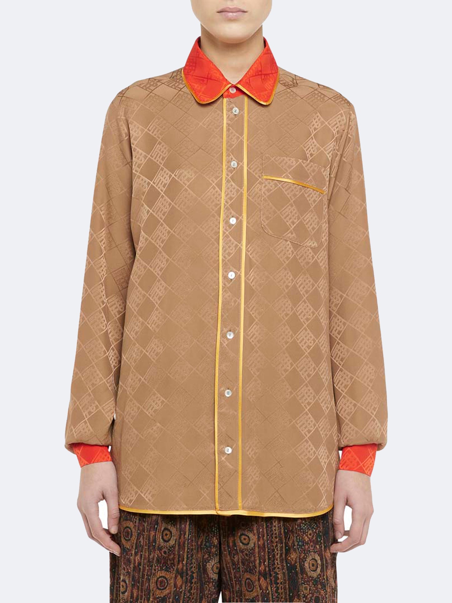 CHEMISE EN SOIE JACQUARD CAMEL