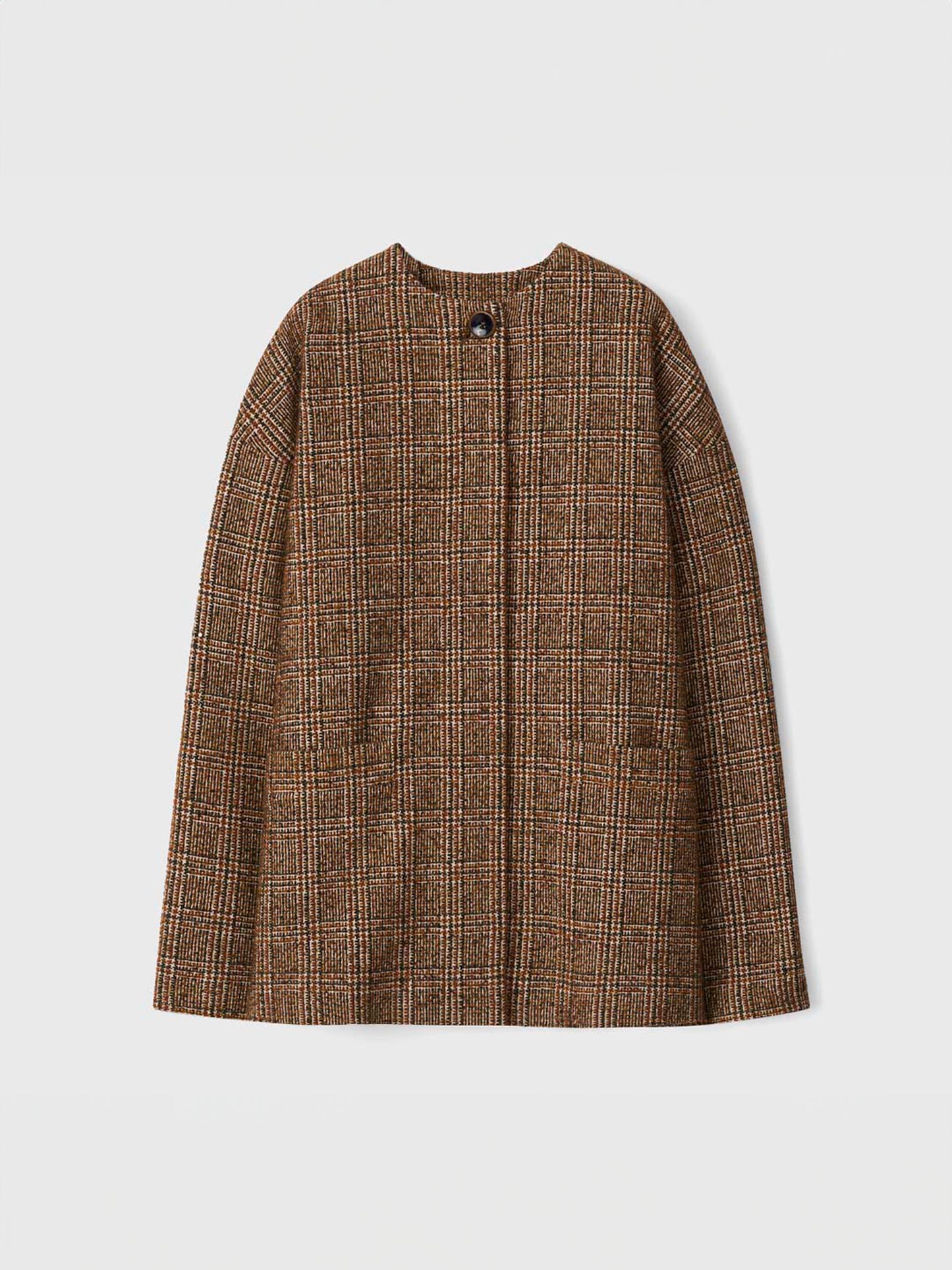 MANTEAU DORILA À CARREAUX MARRON ET CARAMEL