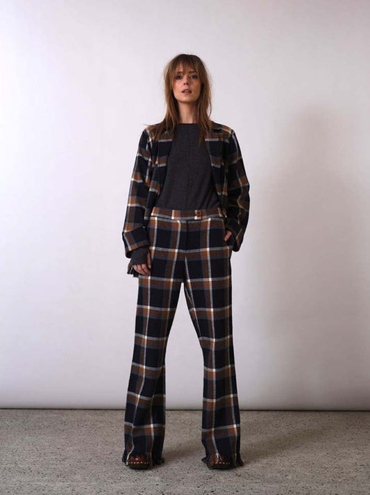 PANTALON TARTAN À FRANGES NOIR