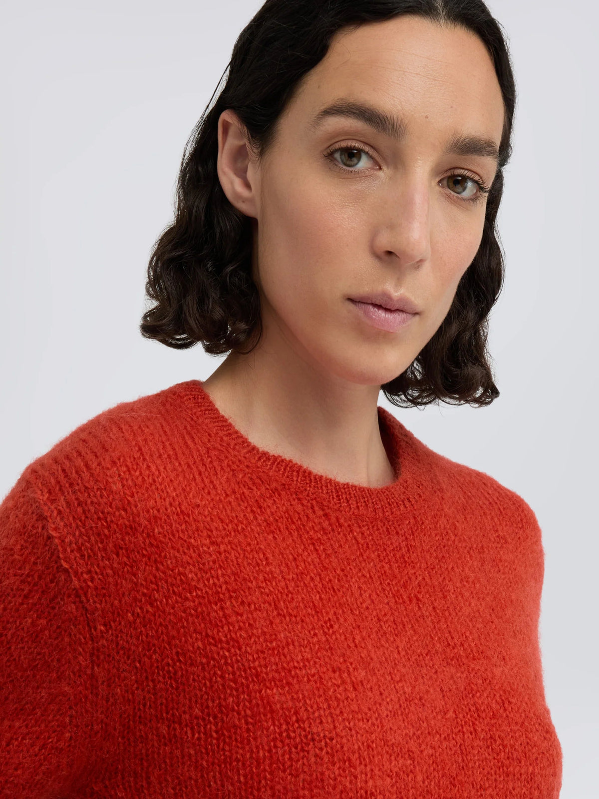 PULL COTELE EN LAINE ET MOHAIR ORANGE