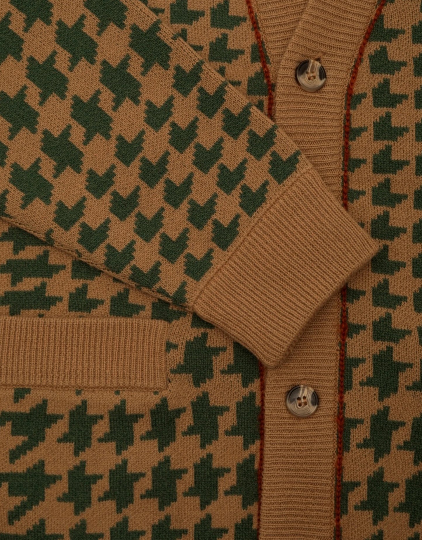 CASEY HOUNDSTOOTH CMERE CARDIGAN - BEIGE KHAKI