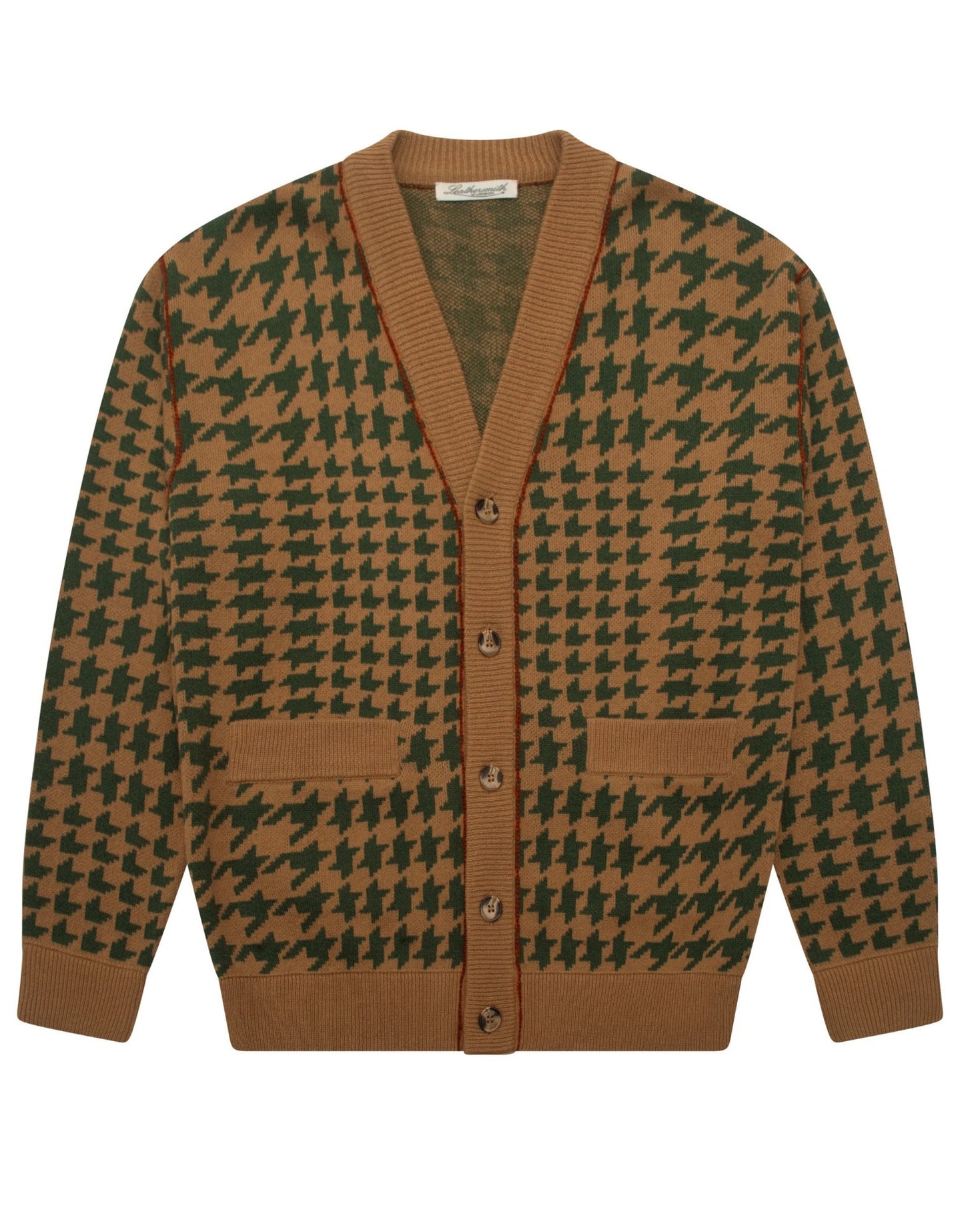 CASEY HOUNDSTOOTH CMERE CARDIGAN - BEIGE KHAKI