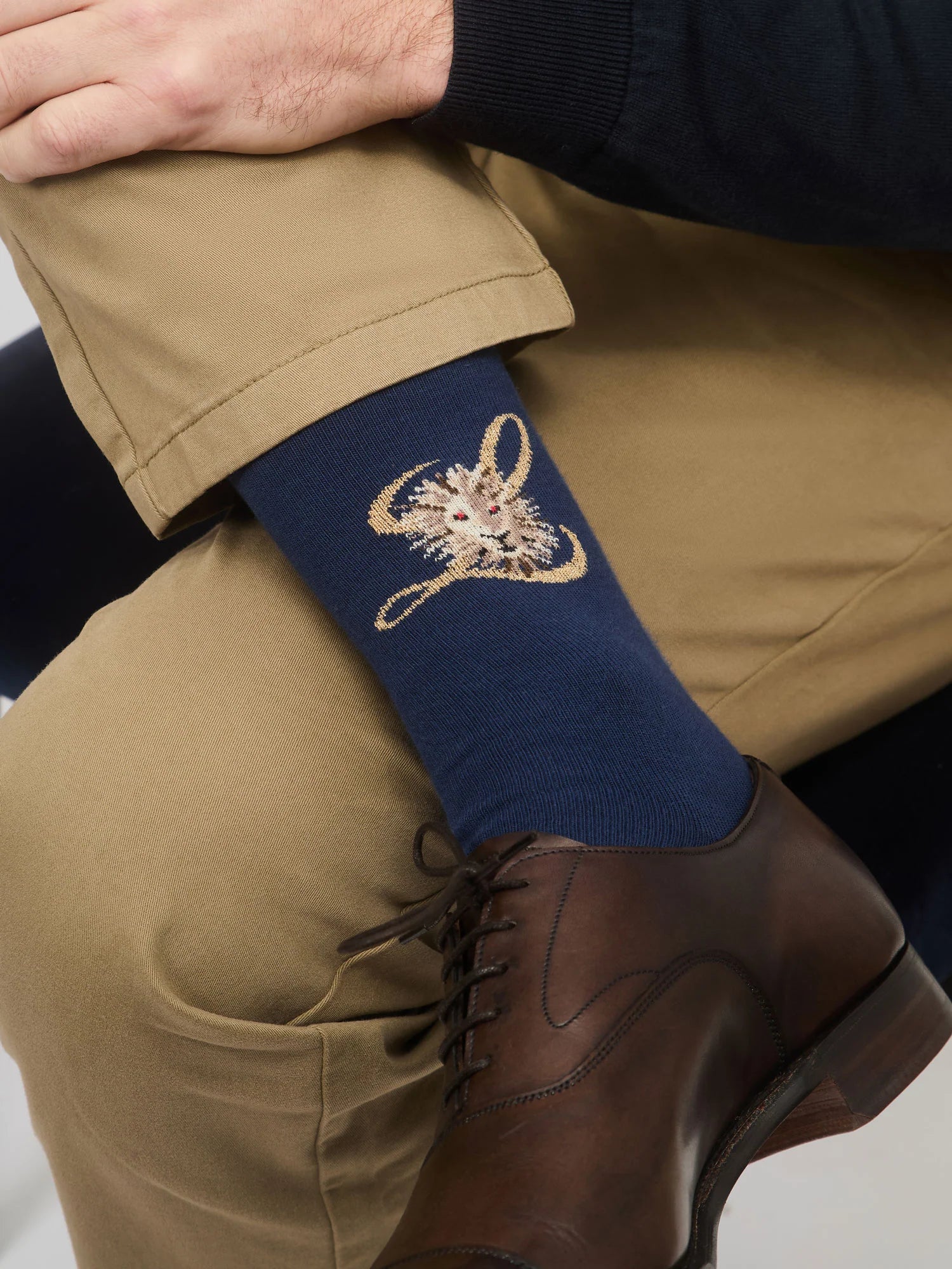 chaussettes bleu avec motif lion 