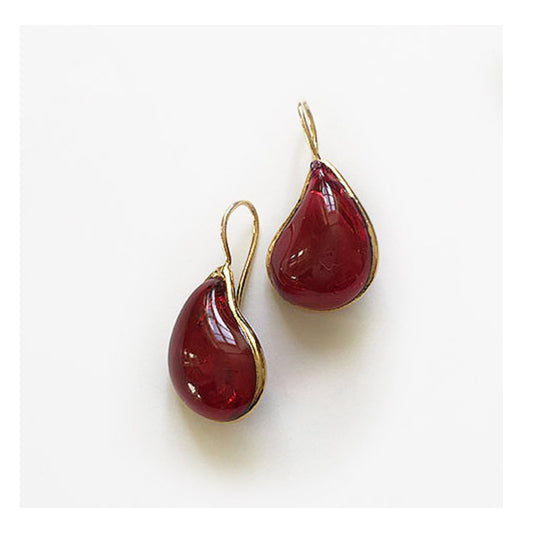 BOUCLES D'OREILLES SIMPLES GOUTTES - ROUGE PROFOND